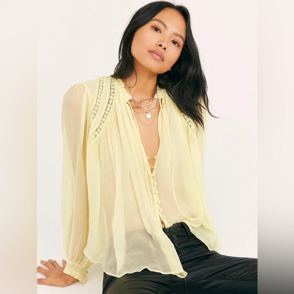 BNWT Free People Long Live Button Down In Yellow Size Medium.